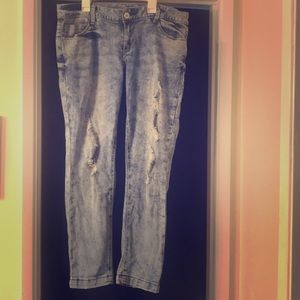 Distressed straight legged maurices jeans
